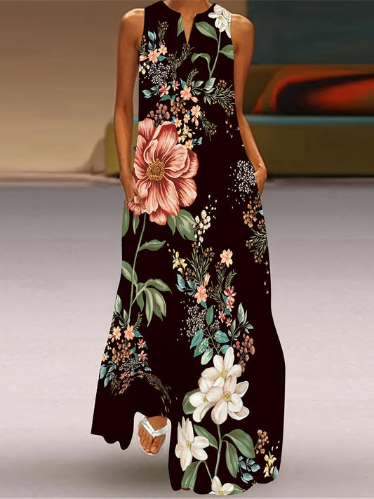 Floral Print Sleeveless Maxi Dress