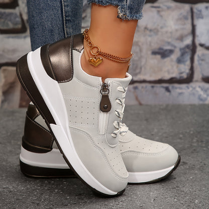 Women's Low-Top Sneakers - Lace-Up - Perforated Design - Cushioned Rubber Sole