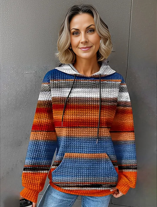 Cozy Striped Waffle Knit Hoodie