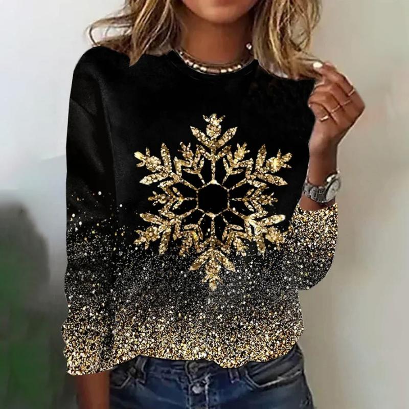 Women's snowflake print long sleeve pullover top