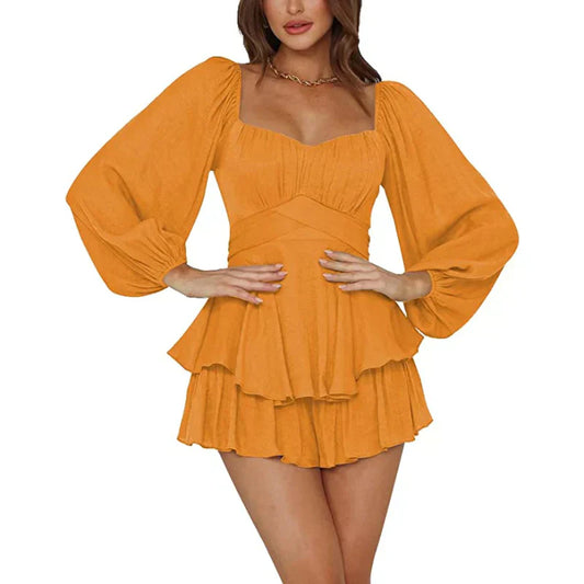 Puff Sleeve Tiered Ruffled Romper