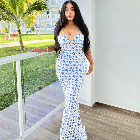 High-Waist V-Neck Mermaid Dress