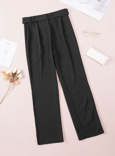 Women’s Wide-Leg Pants - High Waist - Tie Front Belt - Full Length Flowing Fit