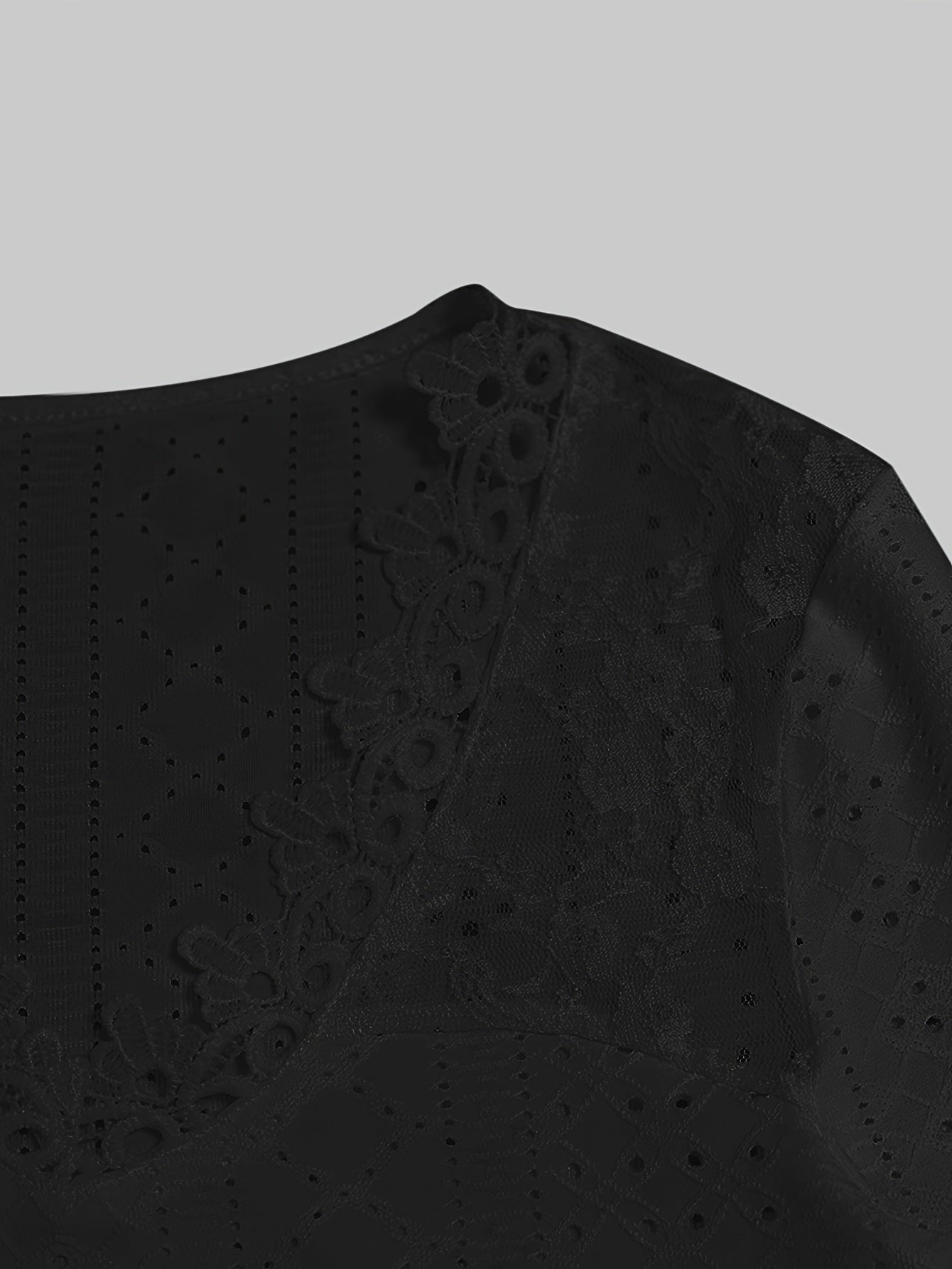 Women's Lace Blouse - V-Neck Long Sleeve - Fitted Floral Embroidered Elegant Top