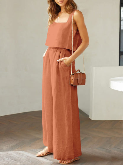 Women's square neck top and wide leg pants set