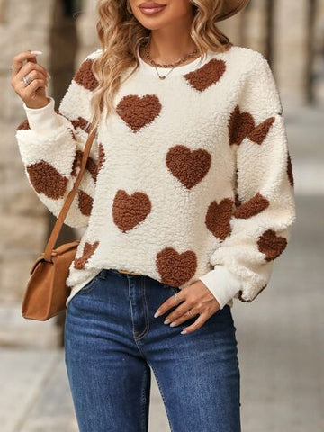 Brooke - women fuzzy heart dropped shoulder sweatshirt