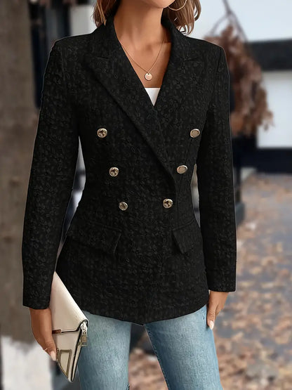 Women's solid lapel blazer jacket with pockets