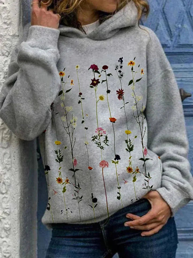 Women's casual floral print hoodie