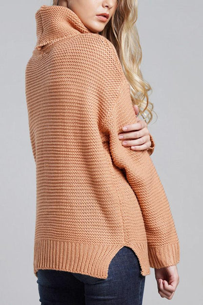 Women’s Turtleneck Sweater – Chunky Wool Knit – Oversized Fit – Ribbed Cuffs & Hem