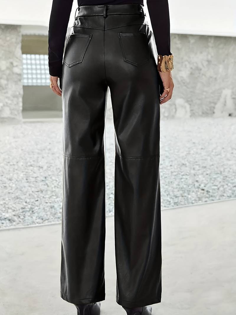 Women's high waist pu leather straight pants