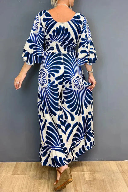 Women's Maxi Dress - V-Neck - Flowing Sleeves - Empire Waist - Full Length Elegant Fit