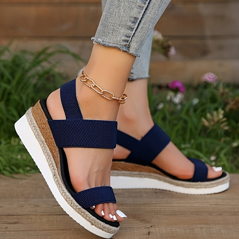 Elastic strap wedge sandals with platform sole for women