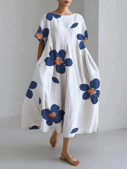 Women's Casual Loose Floral Dress with Round Neck – Spring Summer