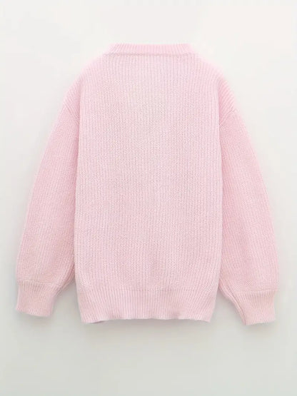 Women's loose knit pullover zipper sweatshirt
