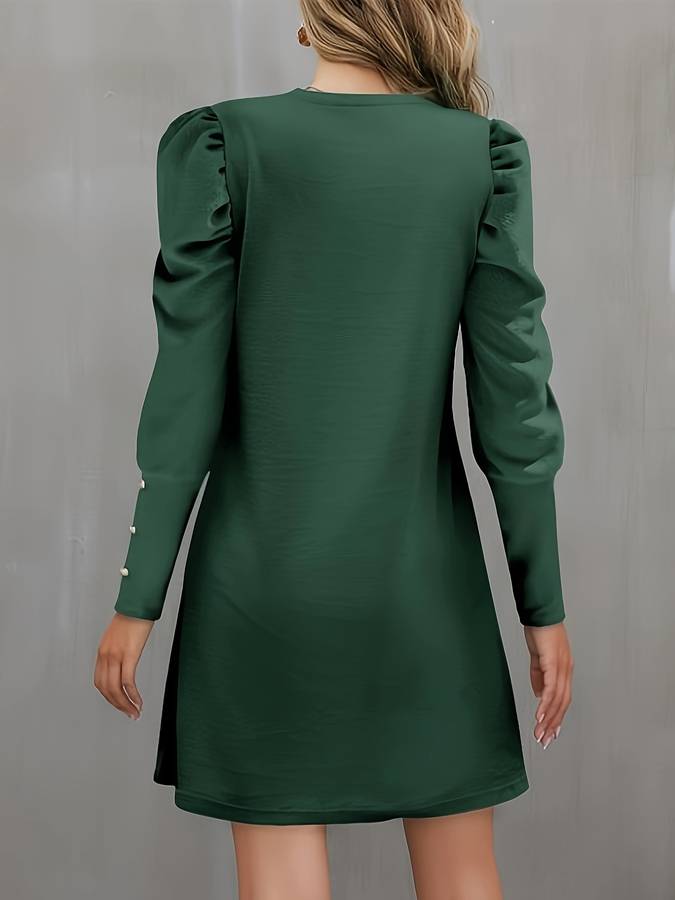 Women's Dress - Puff Sleeve - Round Neck - Mini Length - Elegant A-Line Fit