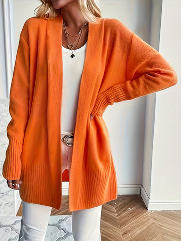 Open-front long sleeve ribbed cardigan for women