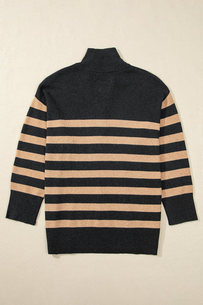 Trendy casual long-sleeved stripe pattern pullover sweater for women