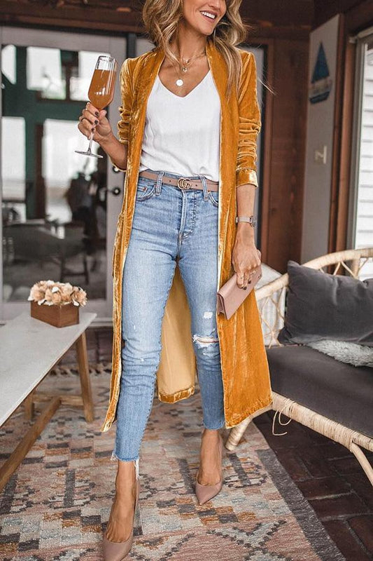 Elegant Lightweight Velvet Duster with Full Sleeves
