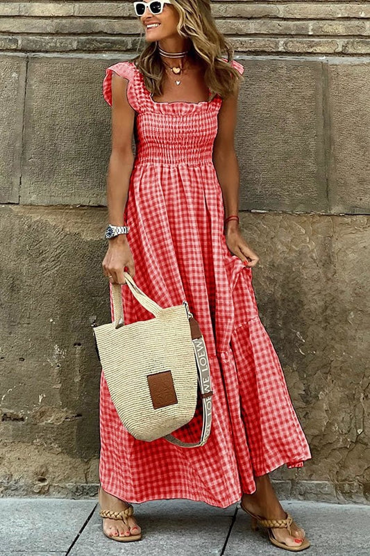 Breathable Checked Lightweight Maxi Dress