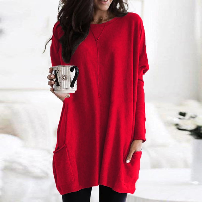 Long sleeve casual pocket midi t-shirt for women