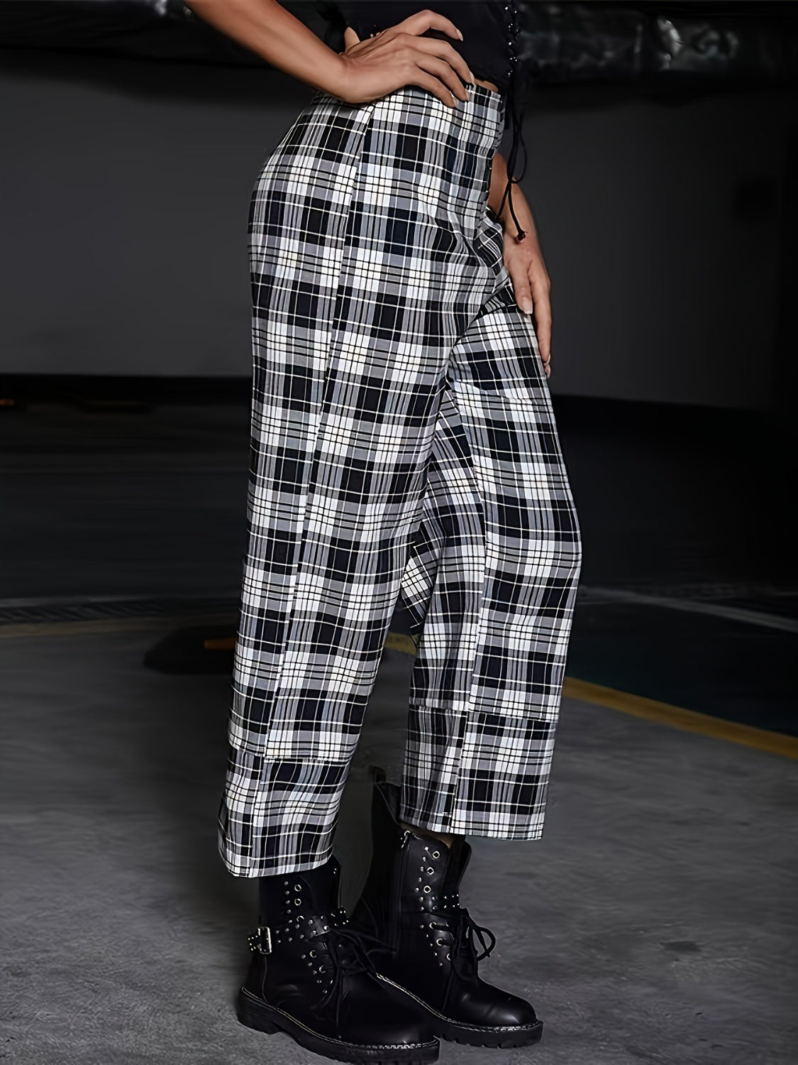Rhea -  plaid high-waist pants
