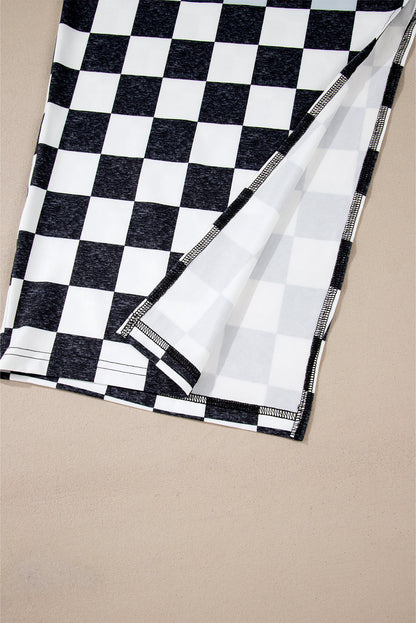 Retro medium-length plaid skirt with slit for women