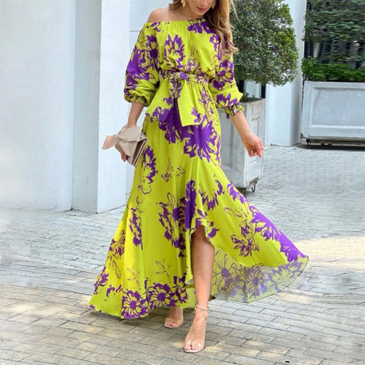 Flowy Off-the-Shoulder Belted Maxi Dress