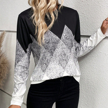 Women's chevron pattern printed round neck top