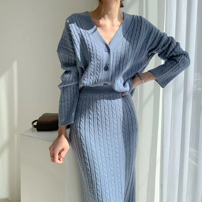 Women's narrow two-piece set knitted sweater