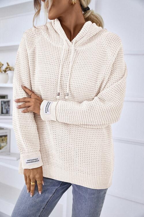 Women’s Knitted Hoodie - Relaxed Fit - Ribbed Cuffs & Hem - Drawstring Hood Casual Style