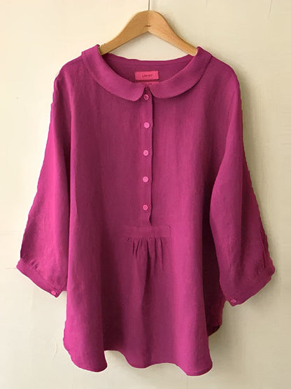 Women’s Blouse – Loose Fit – Peter Pan Collar – Breathable Blend – Peplum – 3/4 Sleeve
