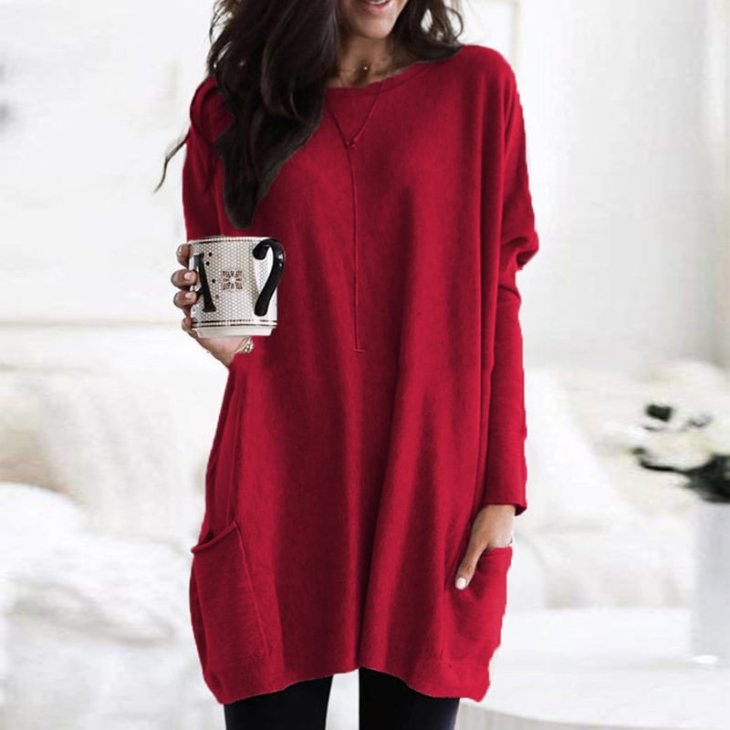 Long sleeve casual pocket midi t-shirt for women