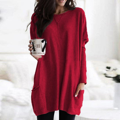Long sleeve casual pocket midi t-shirt for women