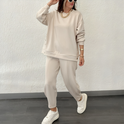 Women’s Sweater and Jogger Set - Knit Fabric - Relaxed Fit - Side Button Detail