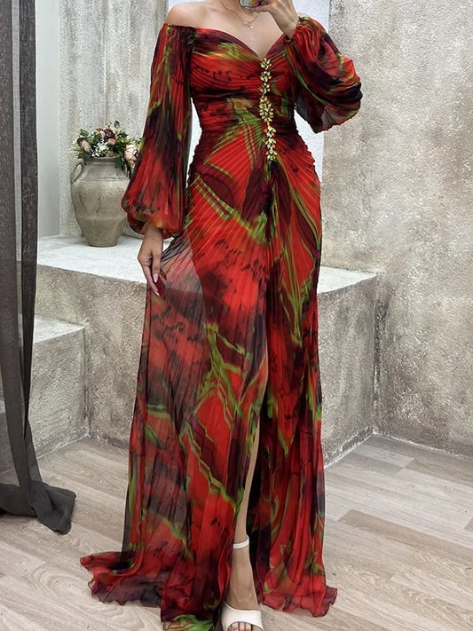 Pleated Stylish Long-Sleeve Dress