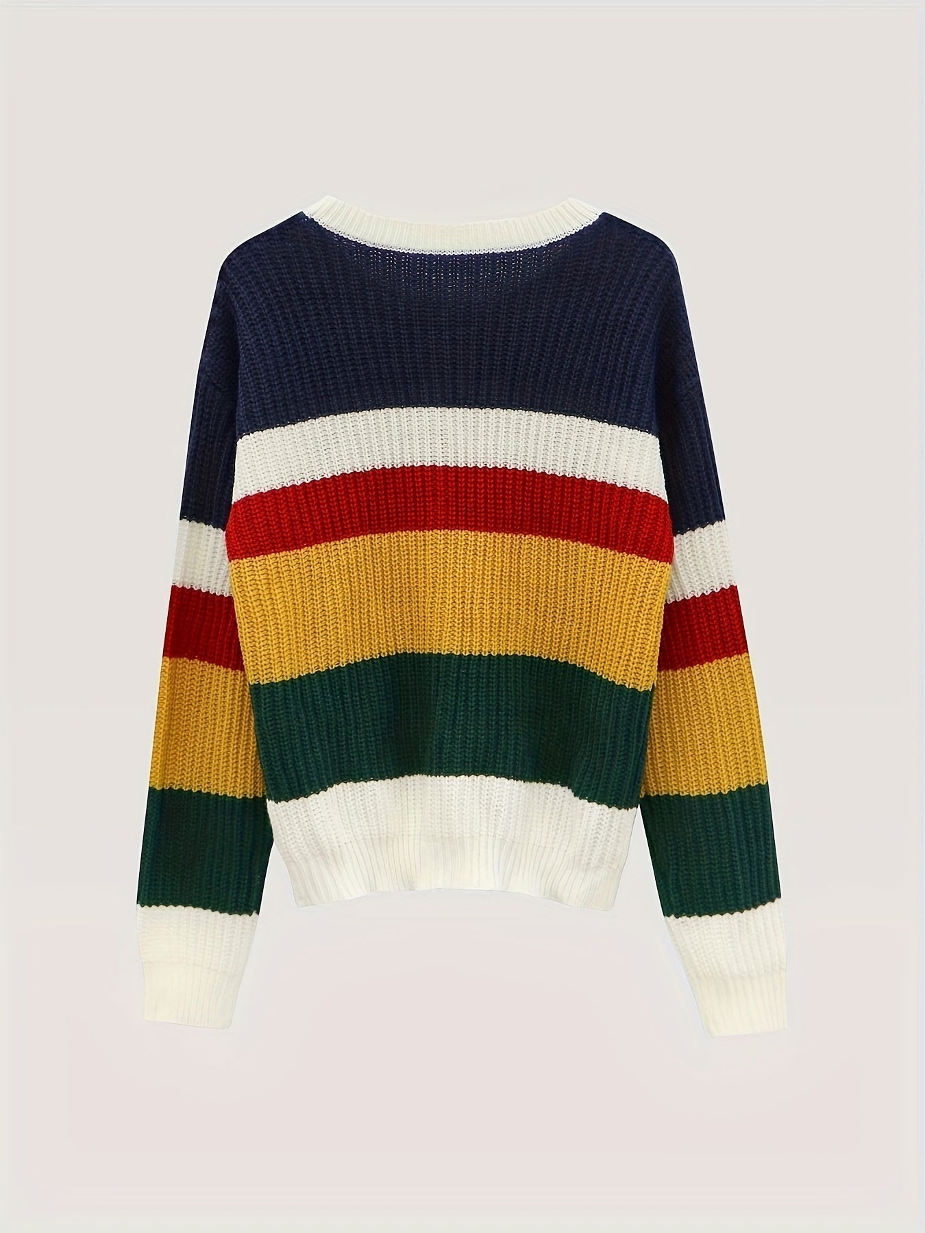 Women's rainbow stitching loose pullover sweater