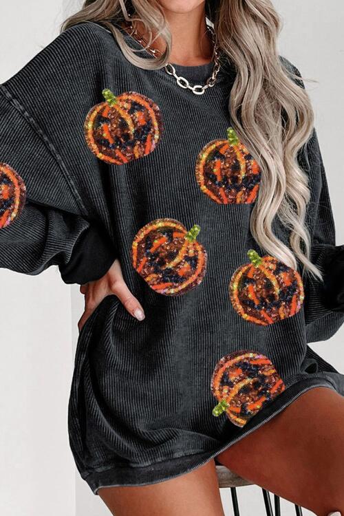 Women's sequin patch pumpkin sweatshirt