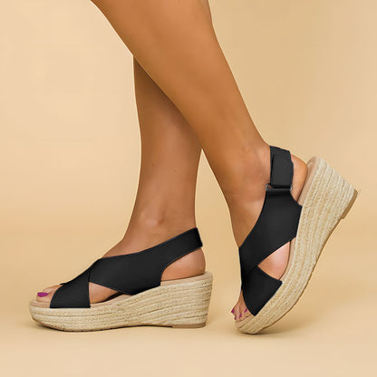 Women's Espadrille Wedge Sandals - Criss-Cross Straps - Braided Rope Heel