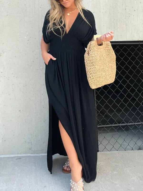 Flowing Fit V-Neck Maxi Dress