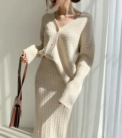 Women's narrow two-piece set knitted sweater
