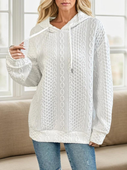 Hooded Long Sleeve White Plain Sweatshirt