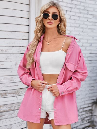 Greta - pocketed snap down dropped shoulder denim shacket
