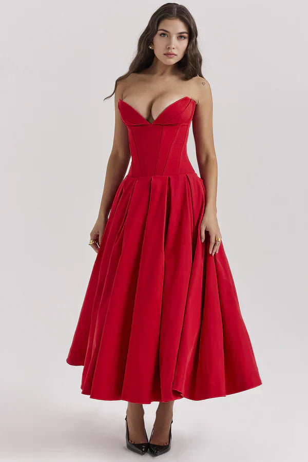 Women's Strapless Evening Gown - Sweetheart Neckline - Fitted Bodice - A-Line Silhouette
