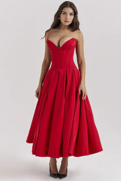 Women's Strapless Evening Gown - Sweetheart Neckline - Fitted Bodice - A-Line Silhouette