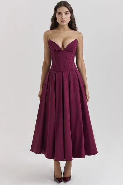 Women's Strapless Evening Gown - Sweetheart Neckline - Fitted Bodice - A-Line Silhouette