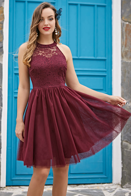 Floral Lace Halterneck A-Line Dress