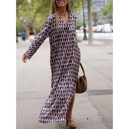 Geometric Pattern Flowing Loose Fit Maxi Dress