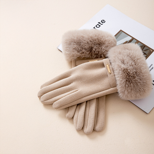 Olivia Wrist-Length Gloves | Fur Trim Metal Detail Gloves
