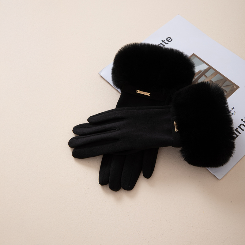 Olivia Wrist-Length Gloves | Fur Trim Metal Detail Gloves