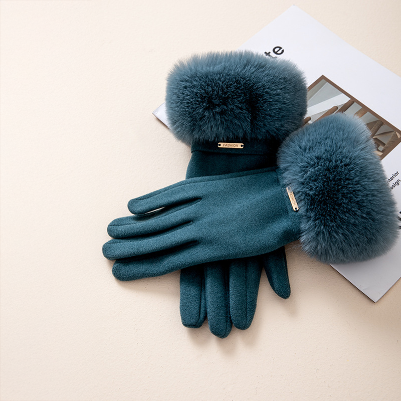 Olivia Wrist-Length Gloves | Fur Trim Metal Detail Gloves